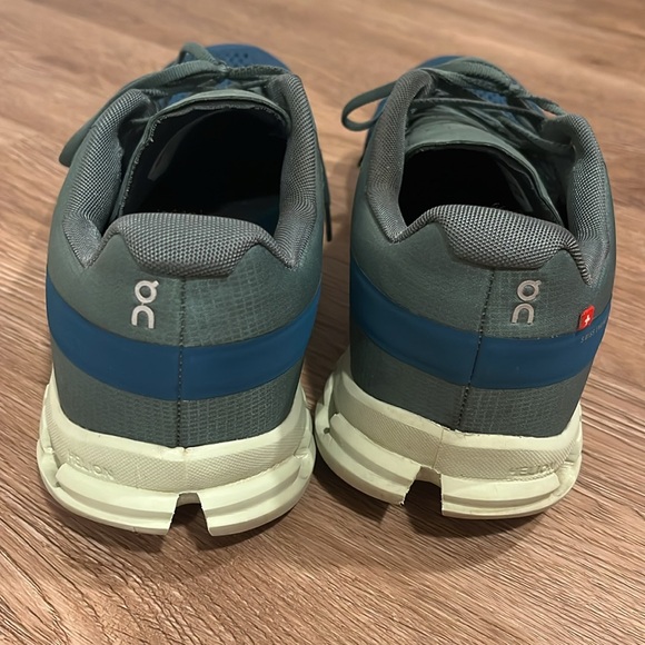 On Running Blue and Green Athletic Shoes with Cloud Cushioning - Picture 3 of 6